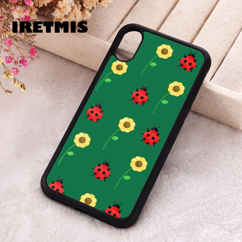 Iretmis Phone Cover Case For iPhone X XS Max XR 11 12 13 PRO MINI 14 15 16 Plus Rubber Silicone Ladybug Sunflower