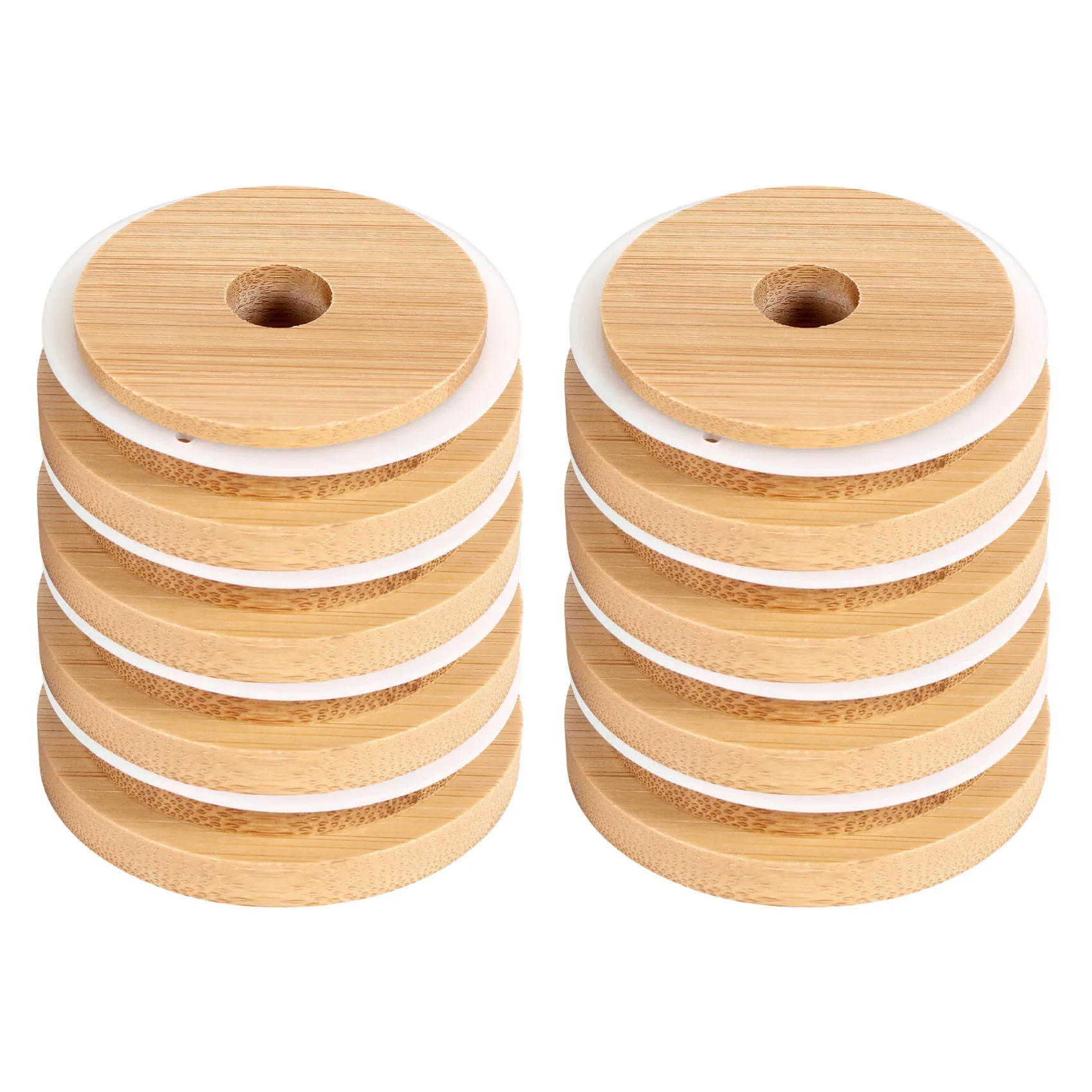 AA05 Reusable Bamboo Jar Lids 70MM Bamboo Jar Lids with Straw Hole for Wide Mouth Jar