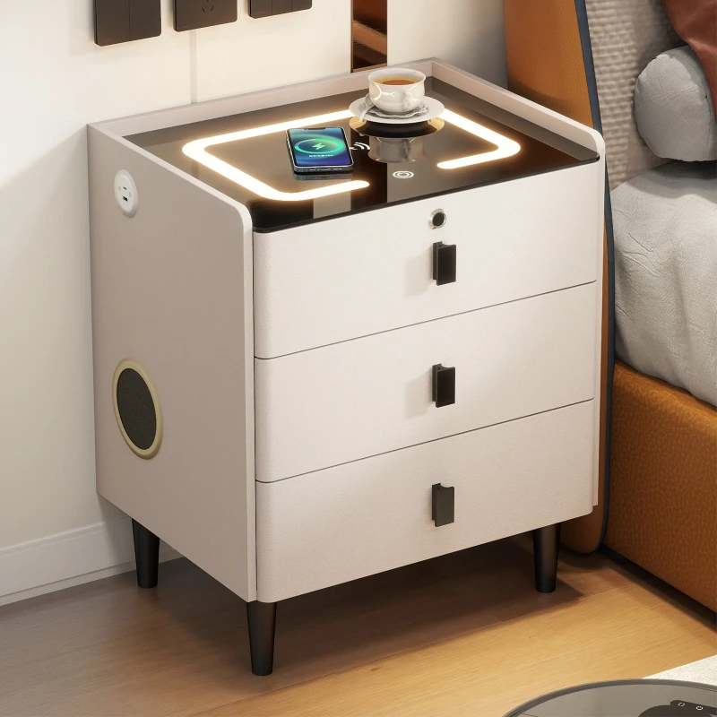 Mesita de noche inteligente sencilla, moderna, ligera, de lujo, para dormitorio, multifunción, carga inalámbrica, muebles criado mudo