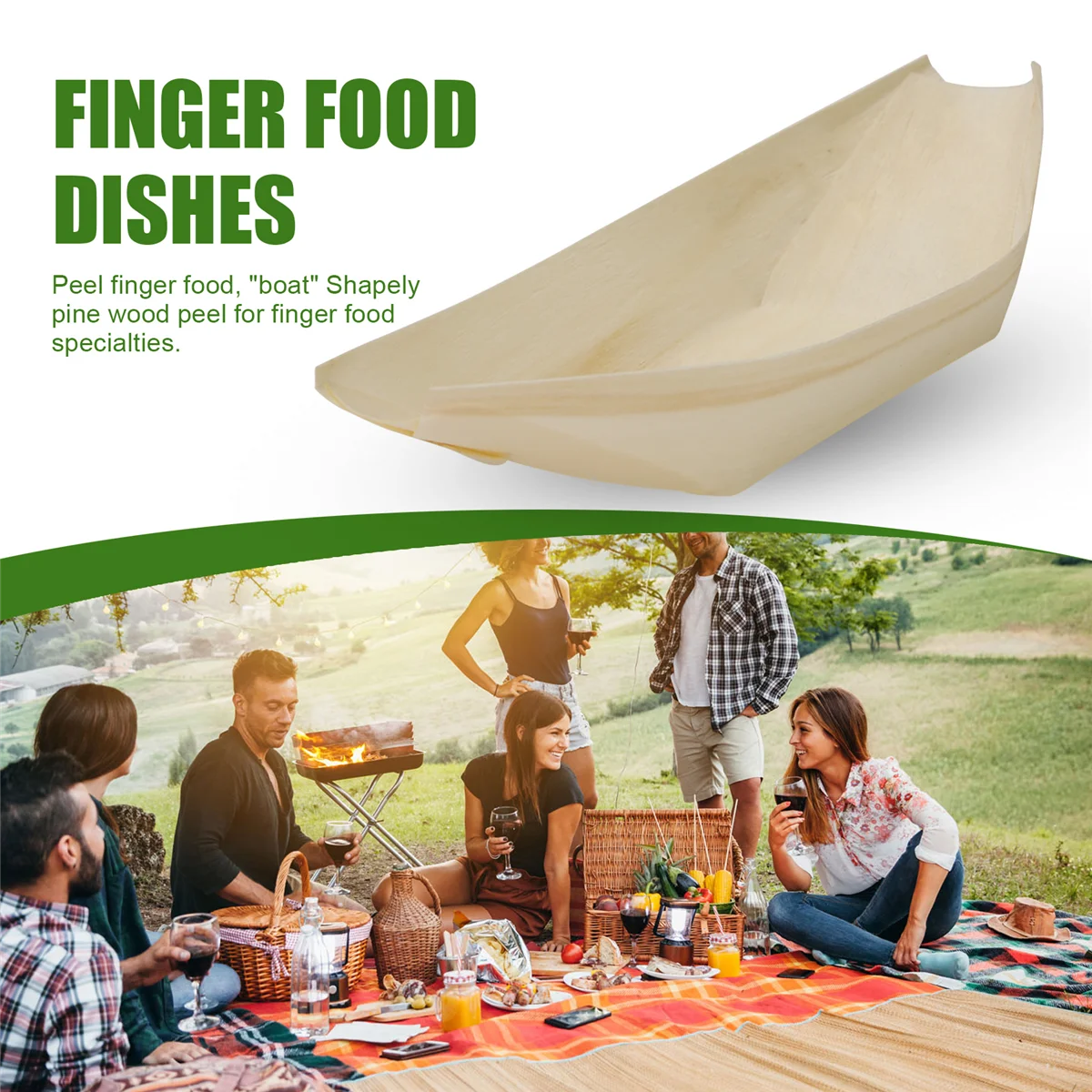 ABNP 50x finger food - bowls, "boat" biodegradable wood 11 cm x 6.5 cm