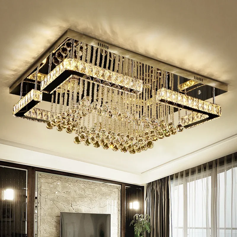 Modern Crystal Ceiling Lights Living Room Luxury Silver Ceiling Light Bedroom Led Ceiling Lamps Dining Crystal Fixtures Kitchen