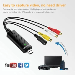 VHS to Digital Converter USB Video Capture Card for Hi8 DVD VCR RCA/S-video to USB 2.0 Audio Video Record Capture Device for Win