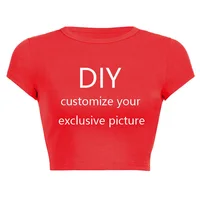 2025 nuevo verano de manga corta cuello redondo su exclusivo patrón de impresión DIY personalizar recortado ombligo mujeres Crop Tops camiseta de moda