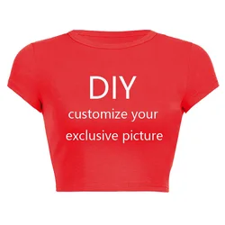 2025 nuevo verano de manga corta cuello redondo su exclusivo patrón de impresión DIY personalizar recortado ombligo mujeres Crop Tops camiseta de moda