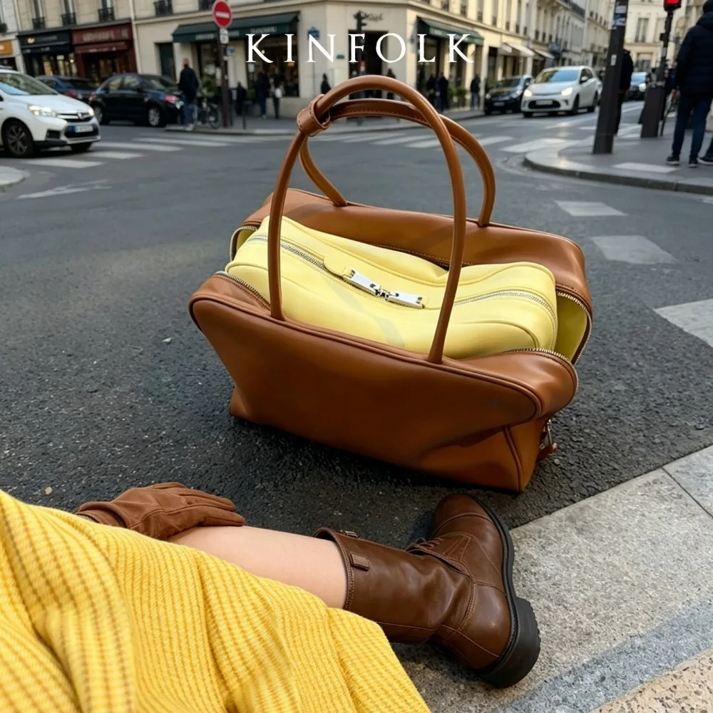 Large-capacity Commuter Tote Contrasting Color Child and Mother Versatile Shoulder Bag Splicing Neutral Minimalist Document