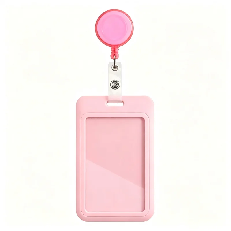 Vertical Plastic ID Badge Holder With Round Retractable Badge Reel Clip, Portable Work Staff Name Tag Card Case, Waterproof Cred image 5