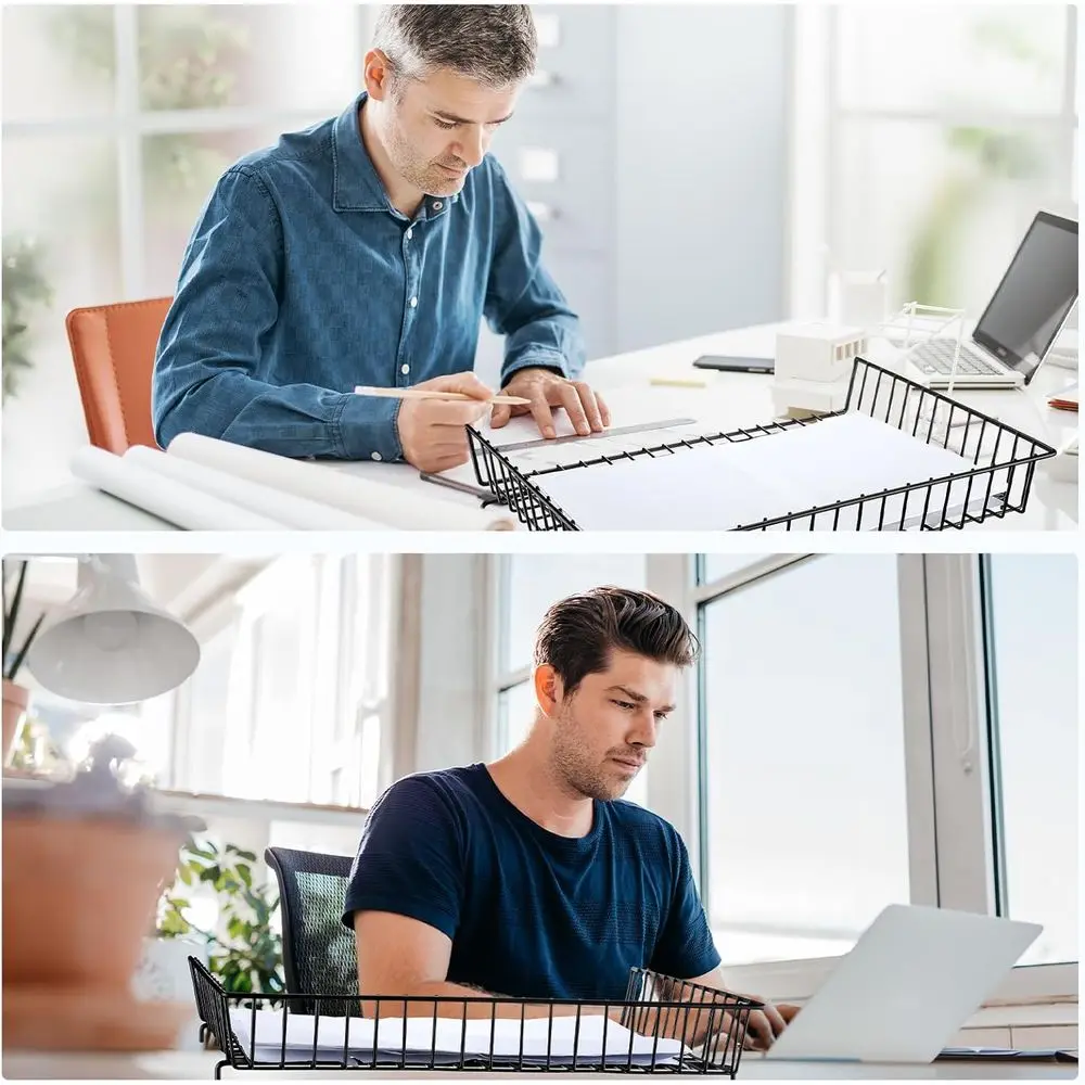 Black 11x17 Inch Metal Desk Organizer with Wire Grid for Office and Home, Ideal for Files and Letters