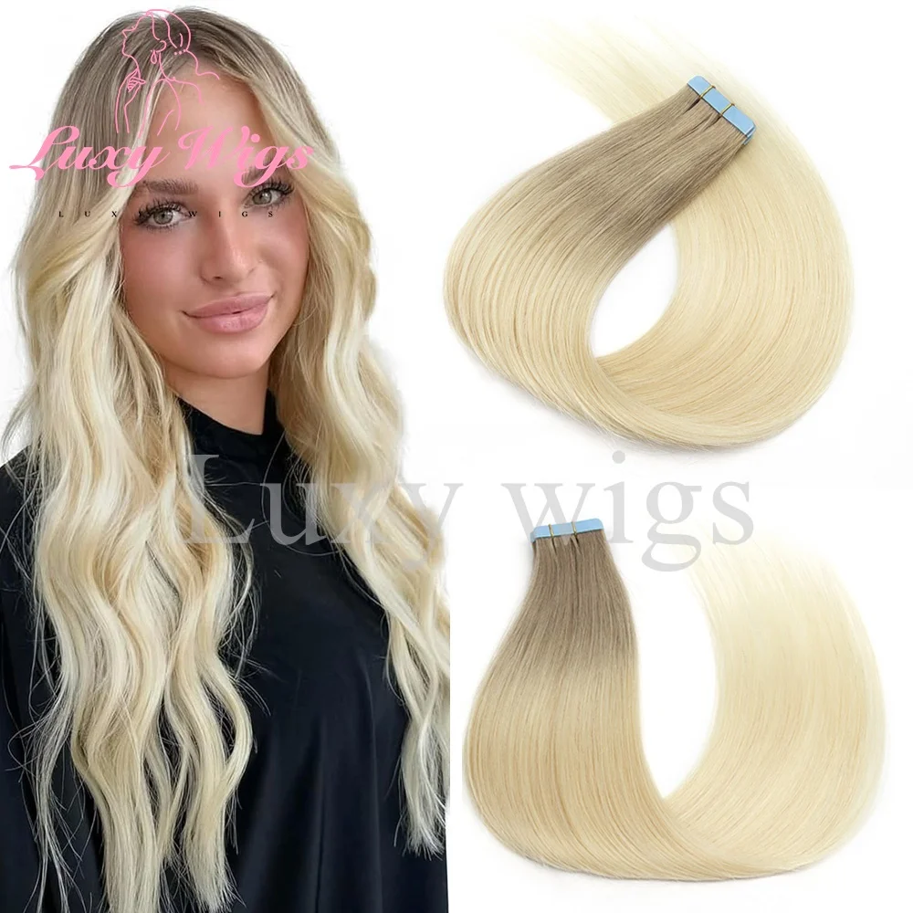 Highlights Blonde Tape in Hair Extensions Human Hair Straight Black Blonde Seamless PU Skin Weft Tape In Hair Extensions 20PCS