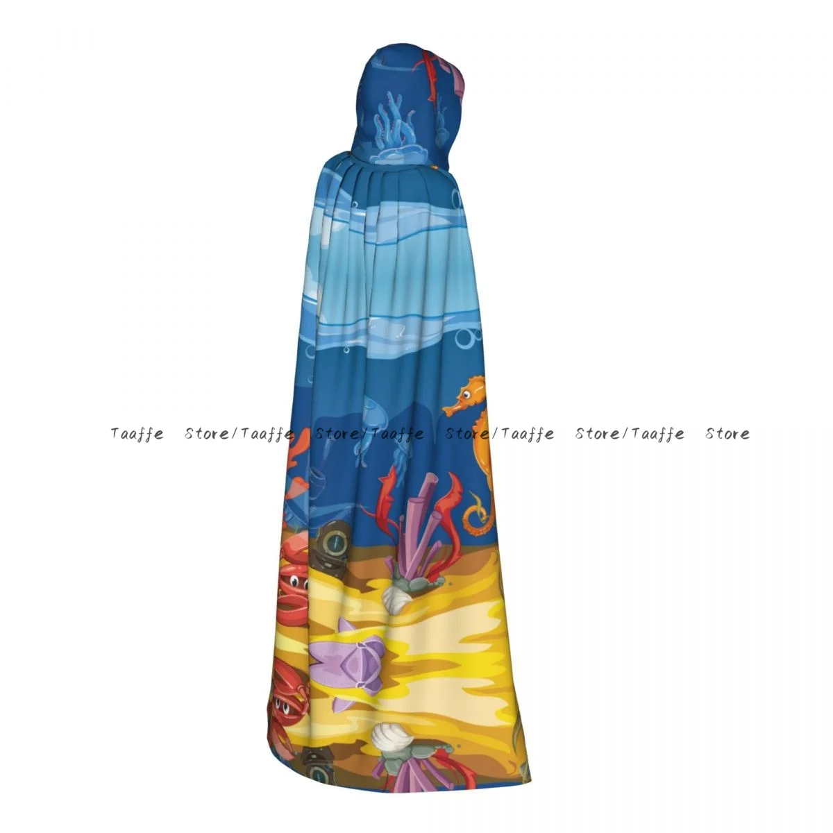 Underwater Landscape Cartoon Ocean Sea Fish Coral Witch Cloak Hooded Cosplay Costume Halloween Adult Long Party Cape