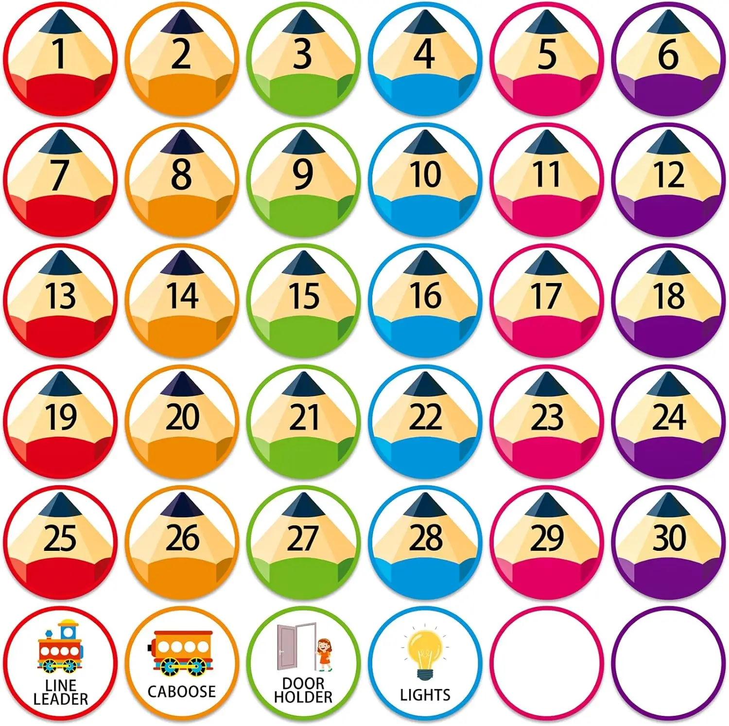 

36PCS Number Markers Stickers Pencils Line up Spots For Colorful Floor Stickers Classroom Line up Spots Dots Floor Decals for Ba