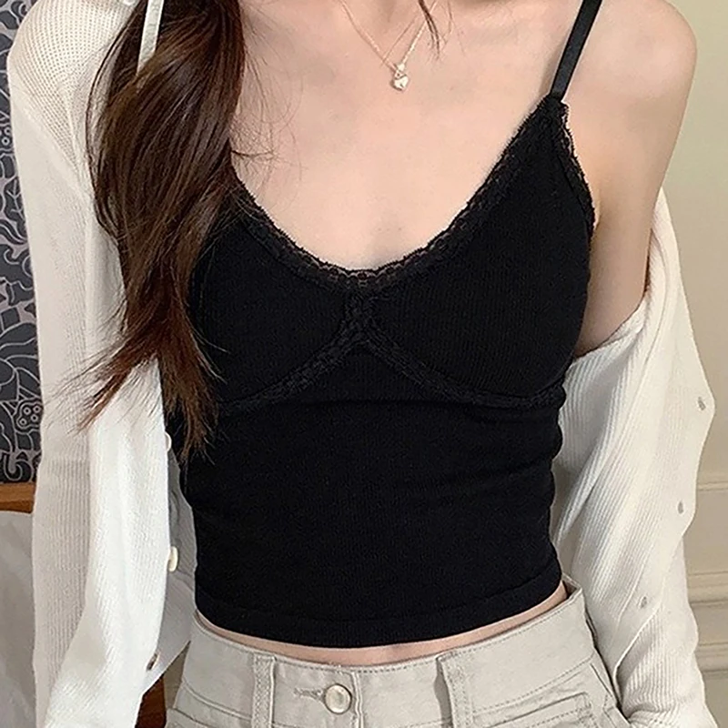 Slim Vest Woman Casual Fashion Pure Color Lady Korean Style Strap Crop Tops Outwear Beach