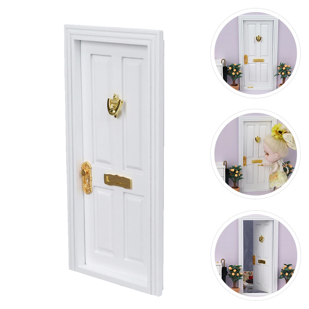 1pc mini móveis porta de quatro painéis modelo de madeira casa decoração bolso branco adorno madeira em miniatura para fada
