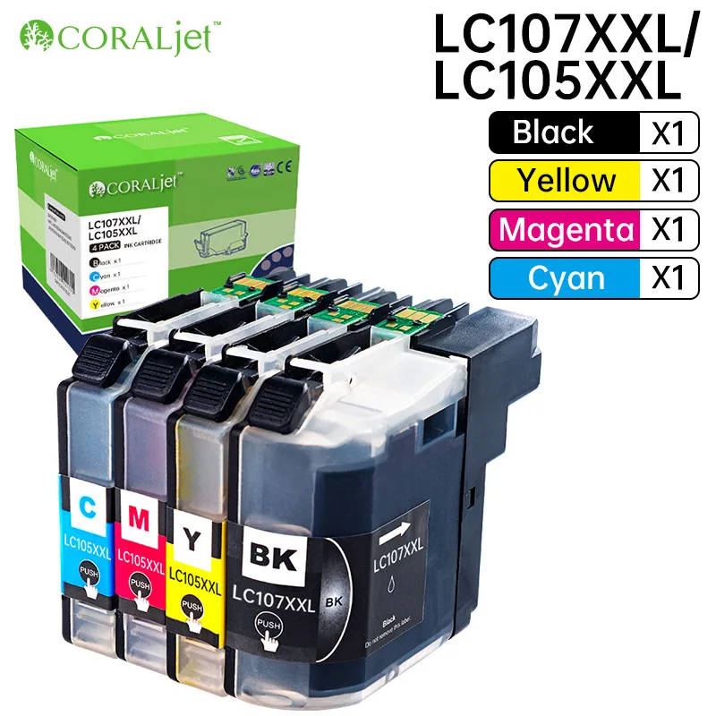 Coraljet Ink Cartridge Compatible for Brother LC107XXL LC105XXL 107 105 Used in MFC-J4310DW MFC-J4410DW MFC-J4510DW MFC-J4610DW