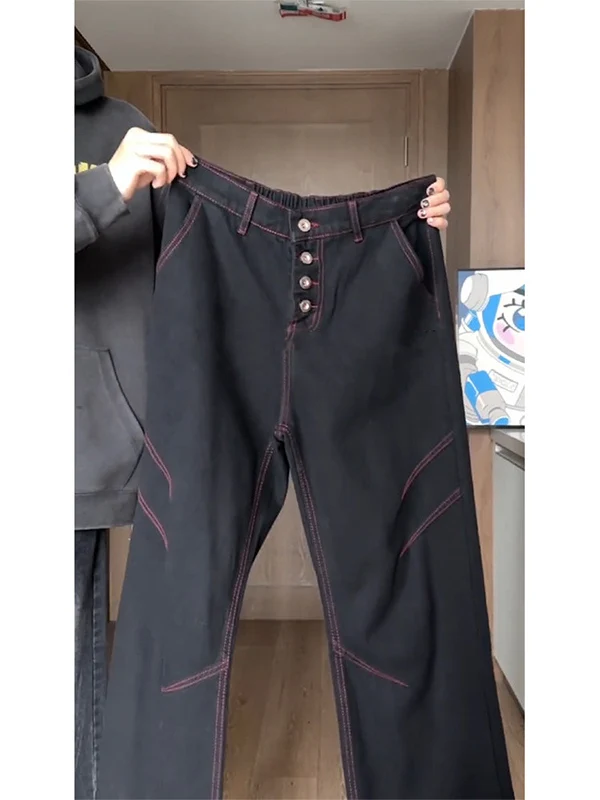 

Мужские джинсы Bla Straight Leg с высокой талией в американском стиле High Street Vibe, свободные, широкие, повседневные, длиной в пол