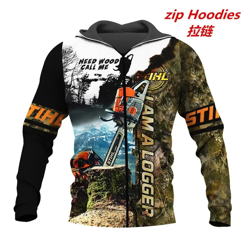 2024 New Fashion Chainsaw Lumberjack 3d Print Men's Zipper Hoodie Outdoor Casual Oversized Men's Sweatshirt Harajuku Trend Tops