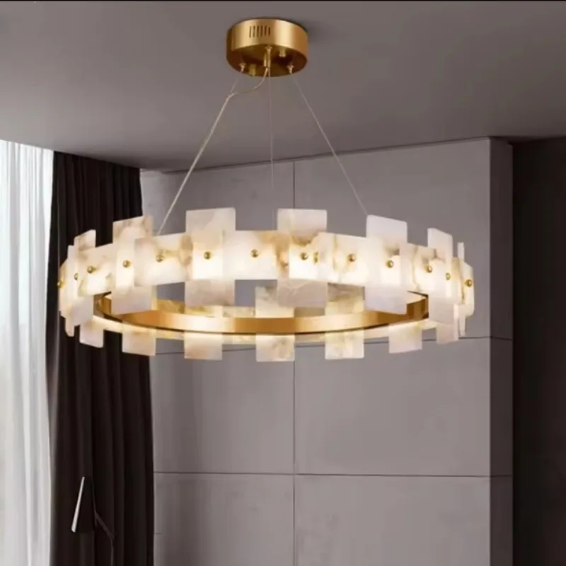 

Luxury Creative Natural Marble Led Pendant Light Decorative Circle Ring Lamp Living Dinning Room Bedroom Decor Modern Chandelier