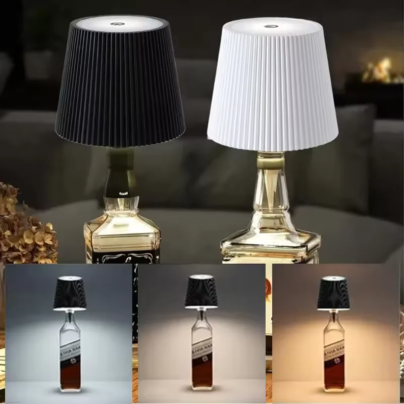 

Беспроводная лампа для бутылок, 3-цветная RGB декоративная светодиодная лампа для бутылок вина, USB перезаряжаемая лампа для обеденного стола, лампа для напитков, верхний сенсорный светильник
