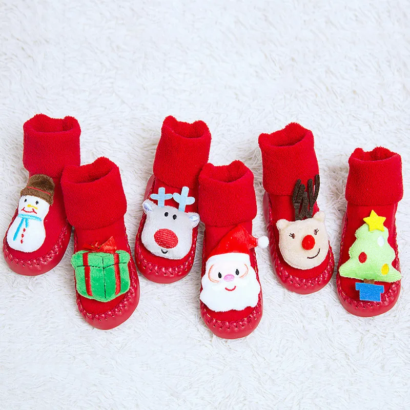 

Lawadka 0-24M Christmas Newborn Baby Socks With Rubber Soles Winter Infant Baby Floor Shoes Anti Slip Soft Sole New Year Socks