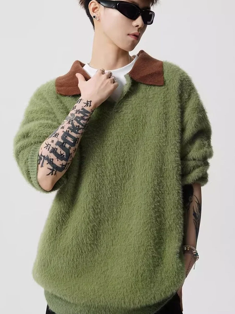 

Fur Collar Pullovers French Mens Fleece-Lined Classic Black Windproof Cold Winter Wool Warm Lapels Thermal Urban Menswear Therma