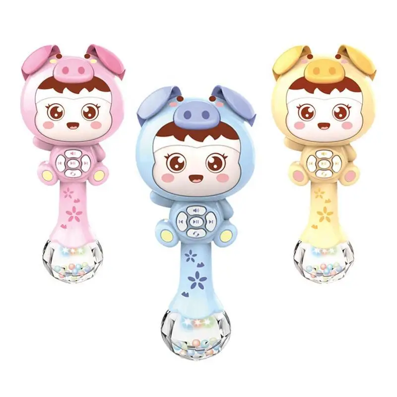 

Cute Cartoon Pig Hand rattle Bells can gnaw teether baby music rhythm hand stick early educational toys for toddler gifts toy