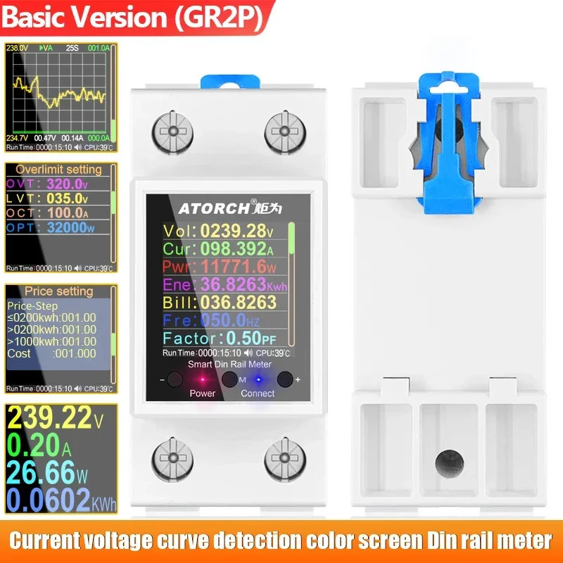 GR2PWS Smart Electricity Meter Tuya WiFi Din Rail Power Energy Meter AC50-320V Digital Display Monitor Voltage Curve Ammeter