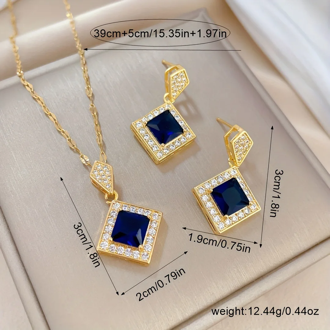 Exquisite Geometry Square Necklace Earrings Bracelet Set