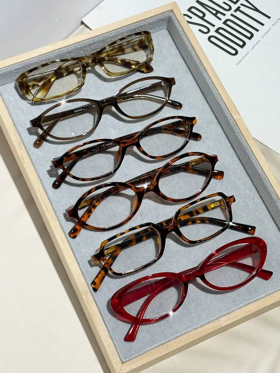 6pcs Leopard Print Plastic Multi-Color Geometric Full Frame Classic Men's And Women's Fashion Glasses Combination Fash