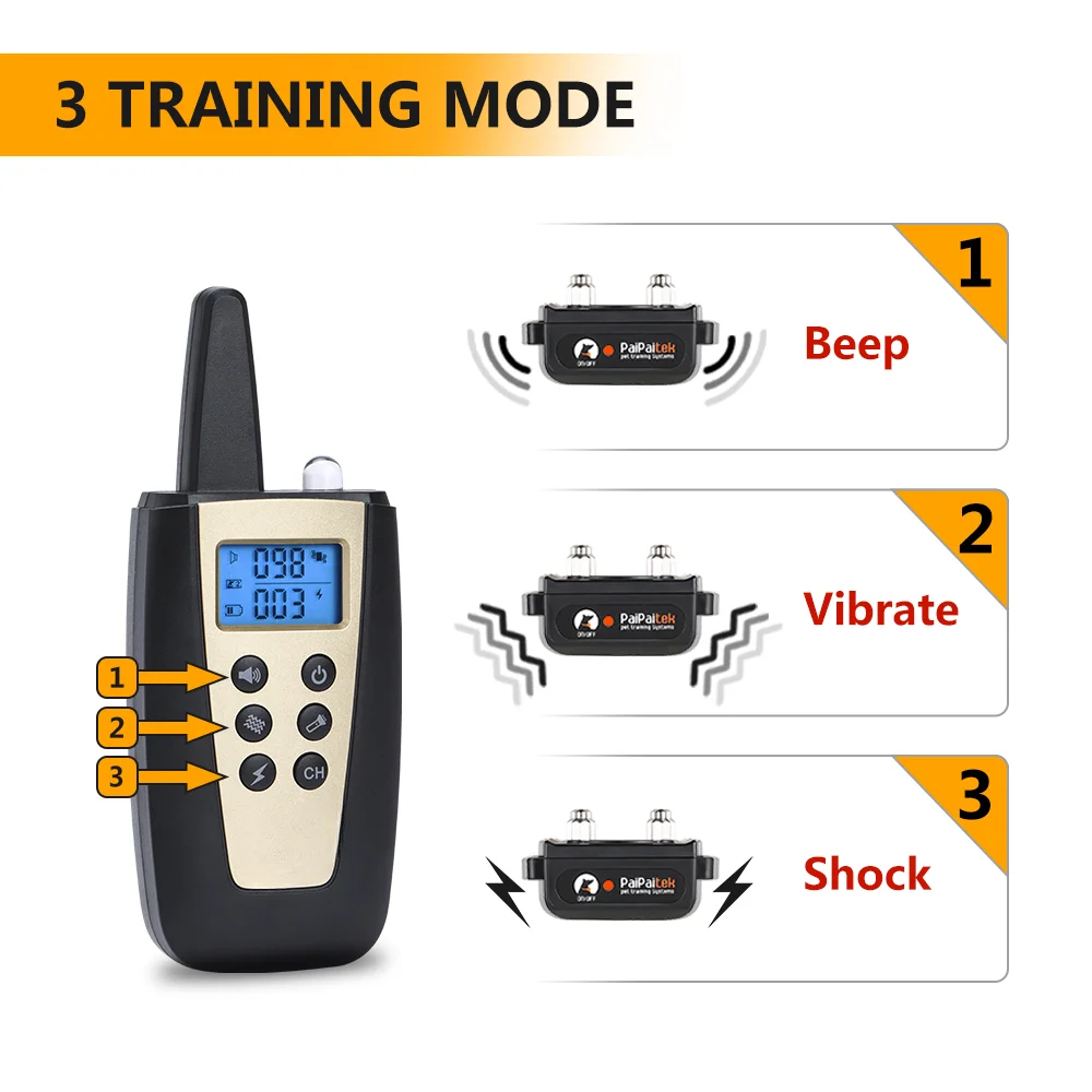 Gold Rechargeable Waterproof Electronic Static Shock Vibrate 1000m Remote Control Pet Dog Training Collar