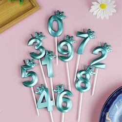 Tiffany Blue Cake Number 0-9 Candle Crown Birthday Boy Prince Creative Party Celebration Birthday Cake Decoration