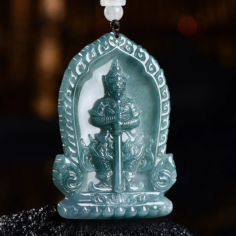 

Natural Jade Blue Water Yesha Divine Ghost King Pendant Necklace Carved Charm Jadeite Jewelry Fashion Amulet Gifts Certificate