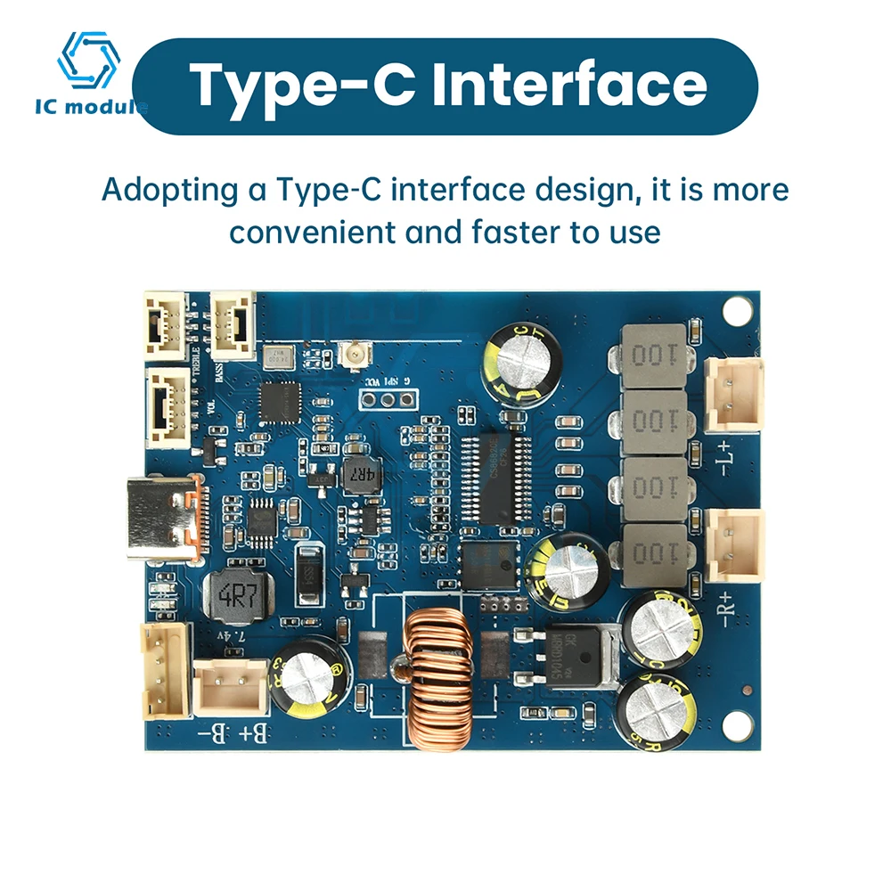 

DC 6.6V-8.4V 25W+25W BT Amplifier Board Adjustable Tuning Type-C 2.0 Dual Channel Audio Amplifier Module