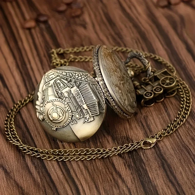 Vintage Bronze Train Locomotive Steampunk Quartz Pocket Watch Necklace Pendant with Chain Best Gift for Men Women reloj bolsillo