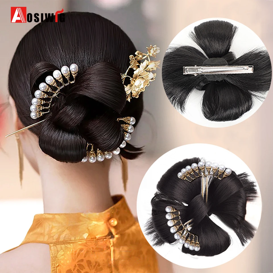 Synthetic New Chinese Style Ball Head Flower Bud Head Hanfu Ancient Style Wig Hair Bag Bride Bun Hair Wig Hair Ring