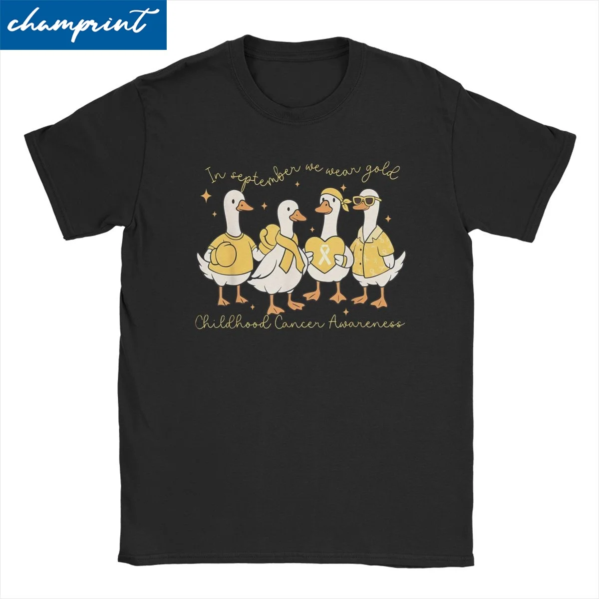 

In September We Wear Gold T Shirts Childhood Cancer Awareness Goose T-Shirt for Men Women Vintage 100% Cotton Tees Adult Tops