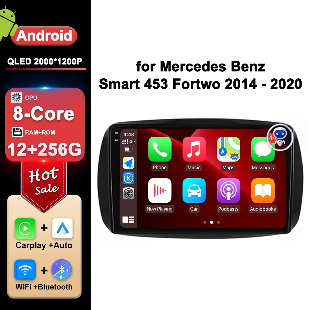 

for Mercedes Benz Smart 453 Fortwo 2014 2015 2016 - 2020 Car Radio Multimedia Player Android System DSP Stereo QLED IPS Screen