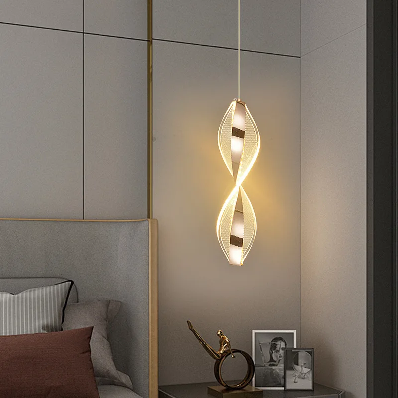 Nordic Modern Spiral Acrylic Pendant Lights Electroplated Aluminum Led Chandeliers Bedroom Bedside Lamps Home Hanging Lamps