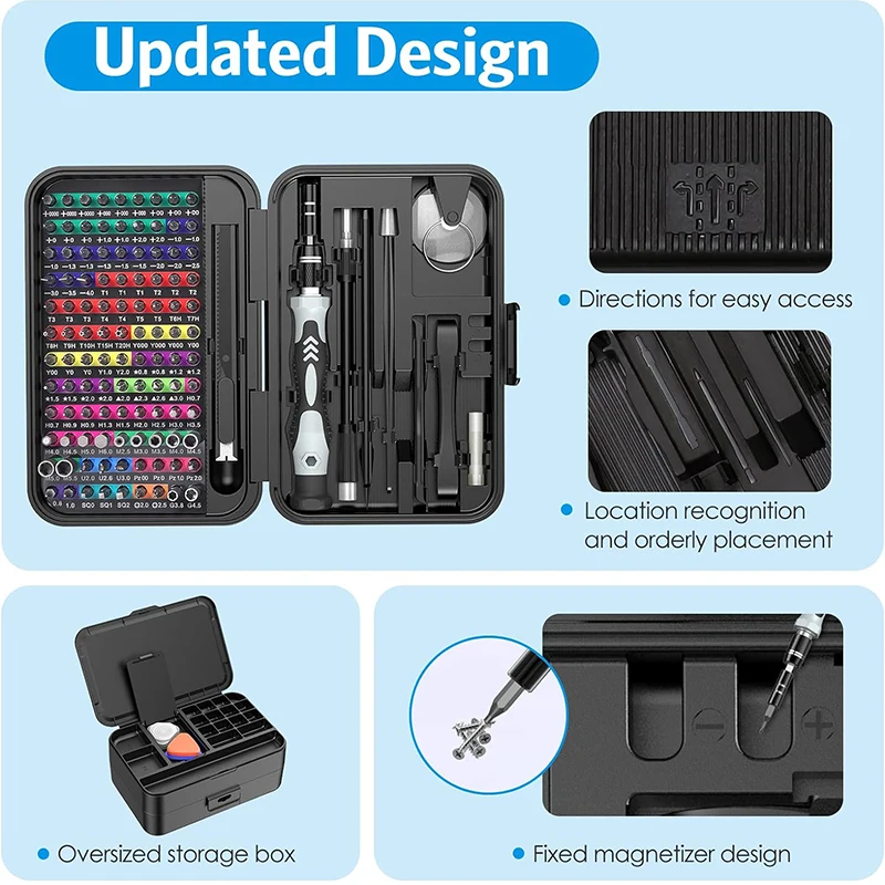 JUNEFOR 132 In 1 Screwdriver Set Precision Magnetic Phillips Slotted Screw Driver Bit Kit Multifunctional Electronic Repair Tool