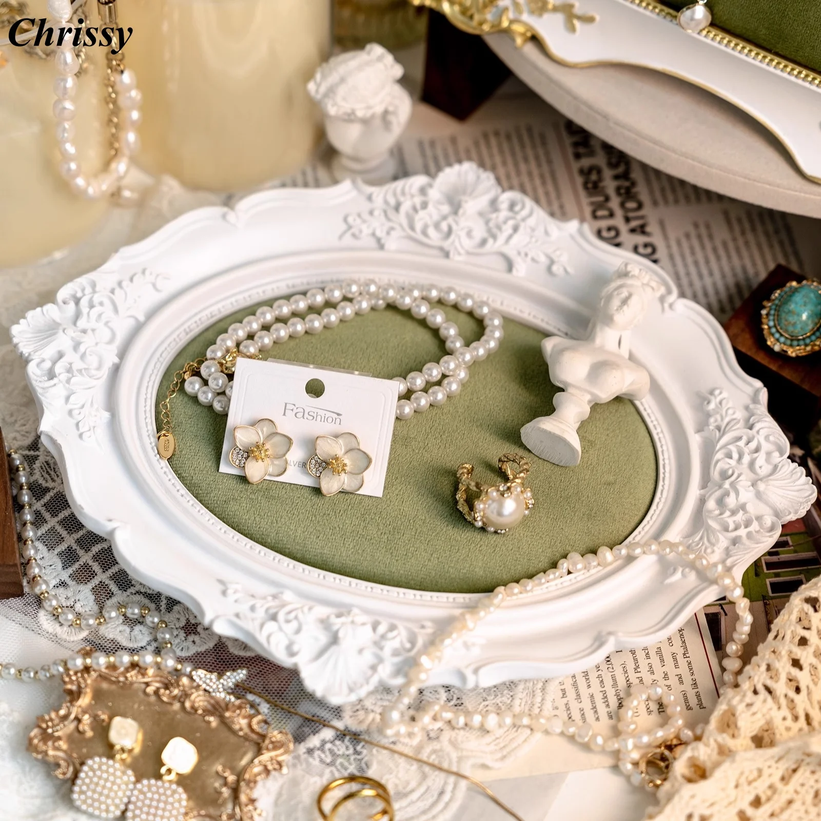 

Vintage Style Jewelry Display Tray, Ornate Holder for Necklaces Earrings Rings Beads, Elegant Photo Prop & Organizer
