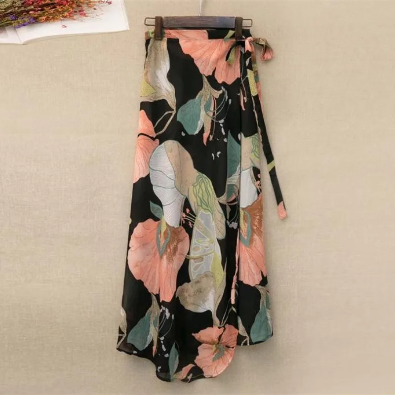 One-piece Wrap Skirts Women Summer Gothic Vintage Beach Style Harajuku Holiday Irregular Print Casual Aesthetic Ins Faldas Mujer