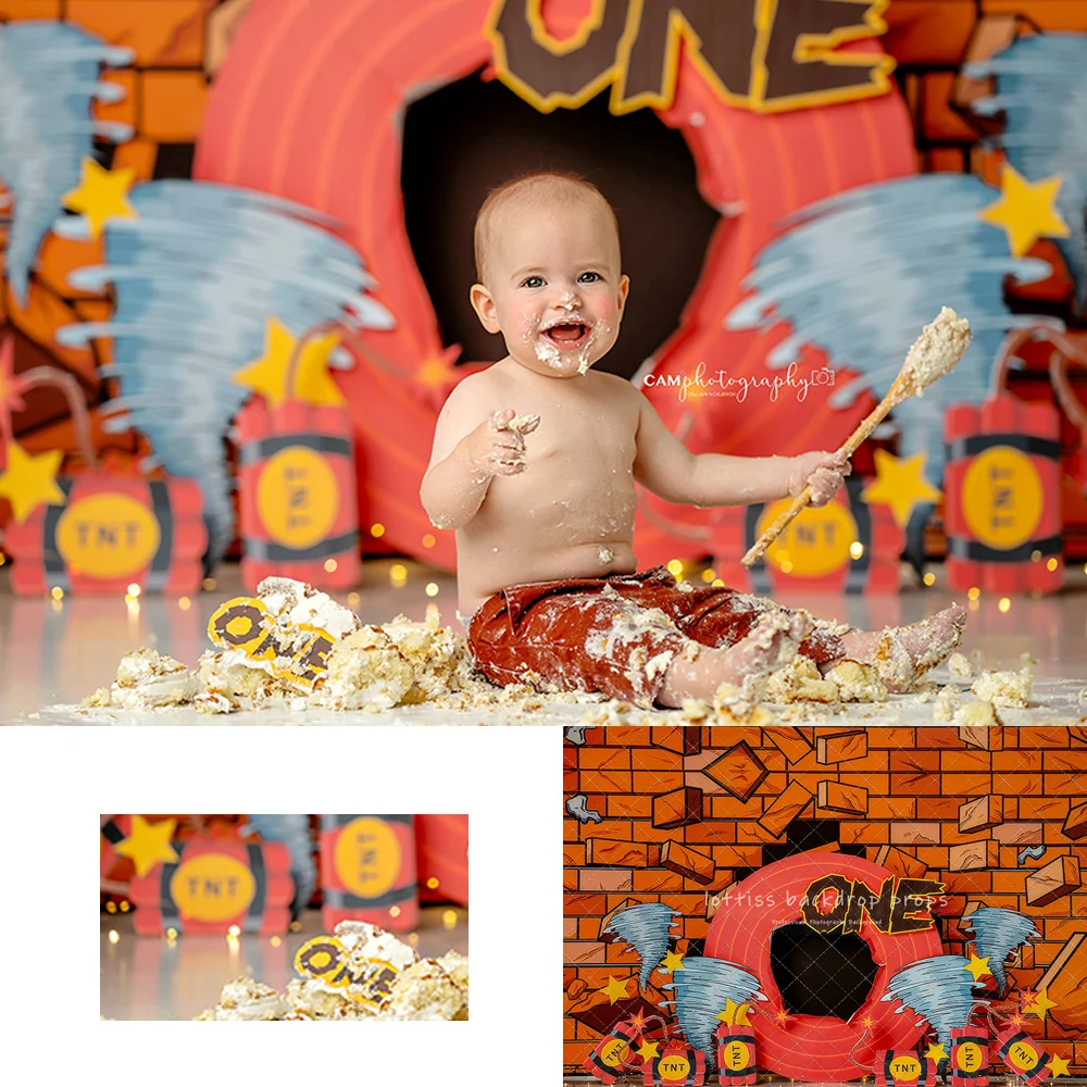 Tazmanian Cyclone 1st Birthday Backdrops Kids Baby Cake Smash Photocall Decors Red Brick Wall Mexico Theme Backgrounds