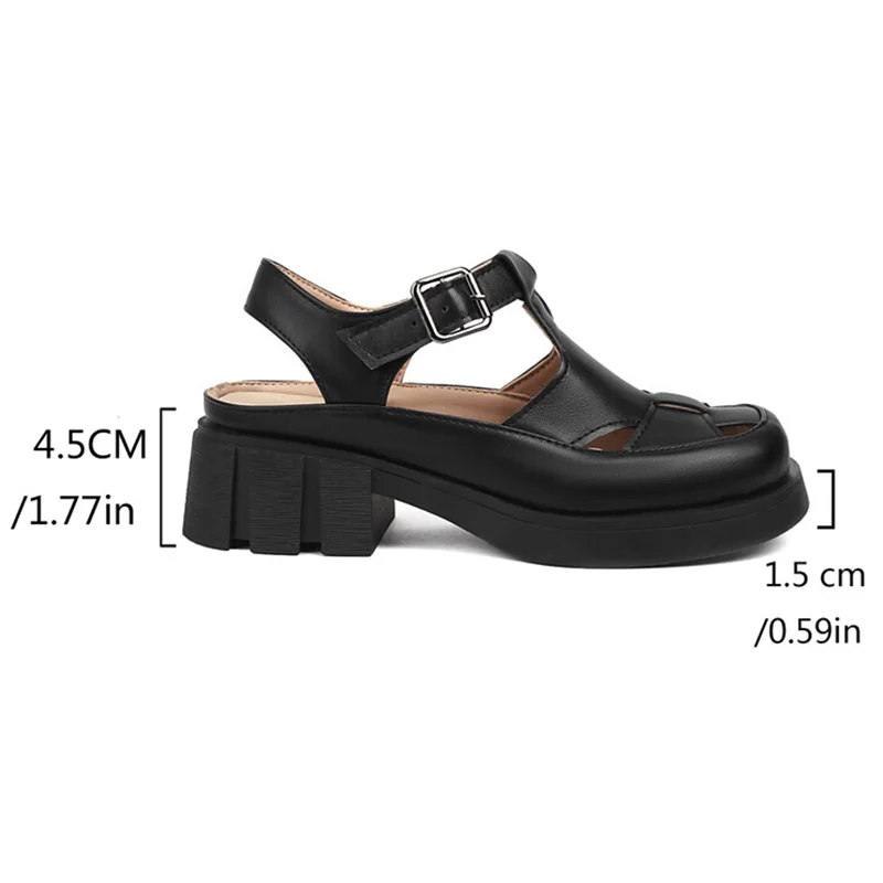 ASILETO-zapatos Mary Janes para mujer, calzado de tacón grueso con punta redonda, hebilla de 4,5 cm, Correa en T, talla grande 42 43, para estudiantes de escuela, ocio de verano