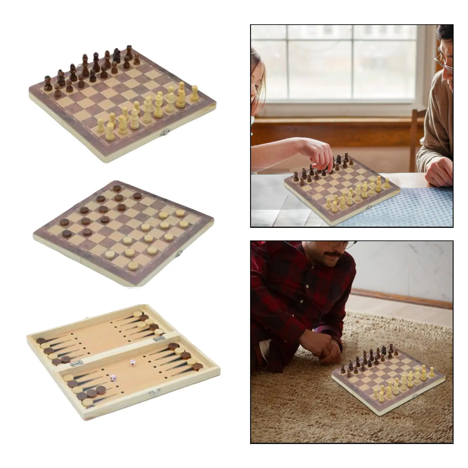 

Wooden Chess Set, Folding Board Games, Lightweight Travel Case, Chess Checkers Backgammon Sets for Adults