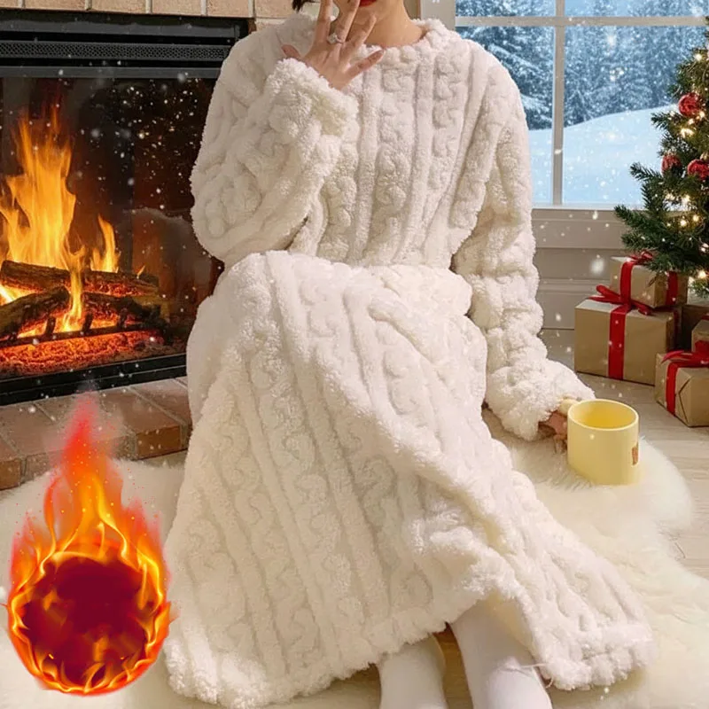 

Ночная рубашка из кораллового флиса, женская зимняя утолщенная теплая длинная свободная домашняя одежда, одежда для сна, халат, домашняя одежда, повседневная одежда для дома