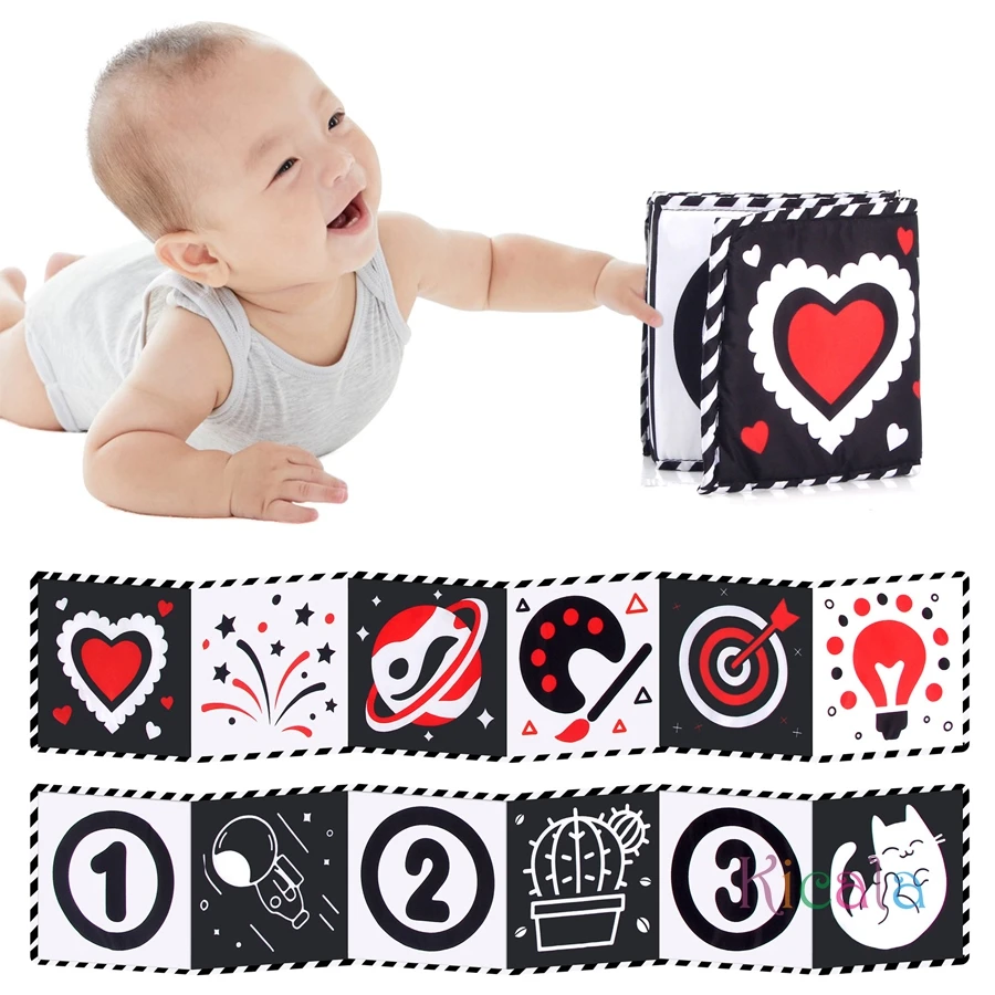 Zwart-wit babyspeelgoed Opvouwbaar draagbaar babyboek Vroeg onderwijs Hoog contrast babyspeelgoed 0-6 maanden Zacht gekreukeld boek