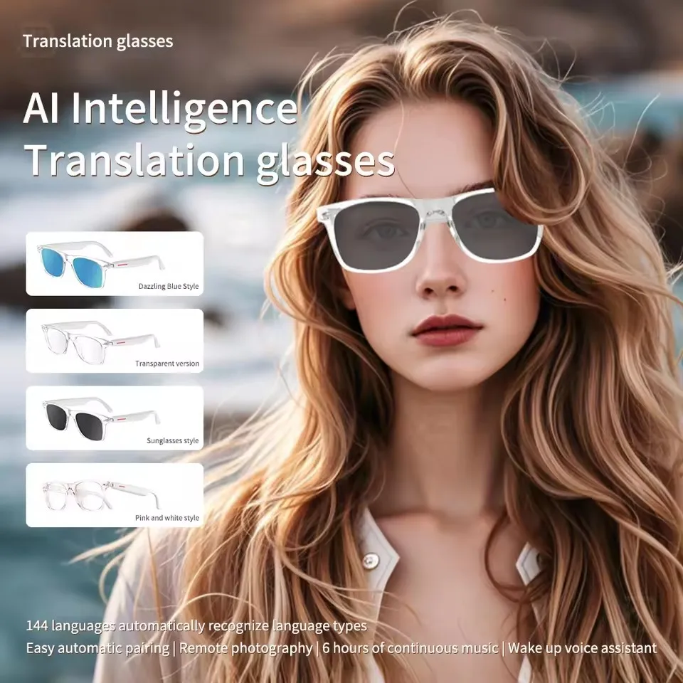 نظارات بلوتوث AI ترجمة ذكية تعمل باللمس 3 في 1 نظارات شمسية خارجية مضادة للضوء الأزرق خفيفة الوزن ومريحة