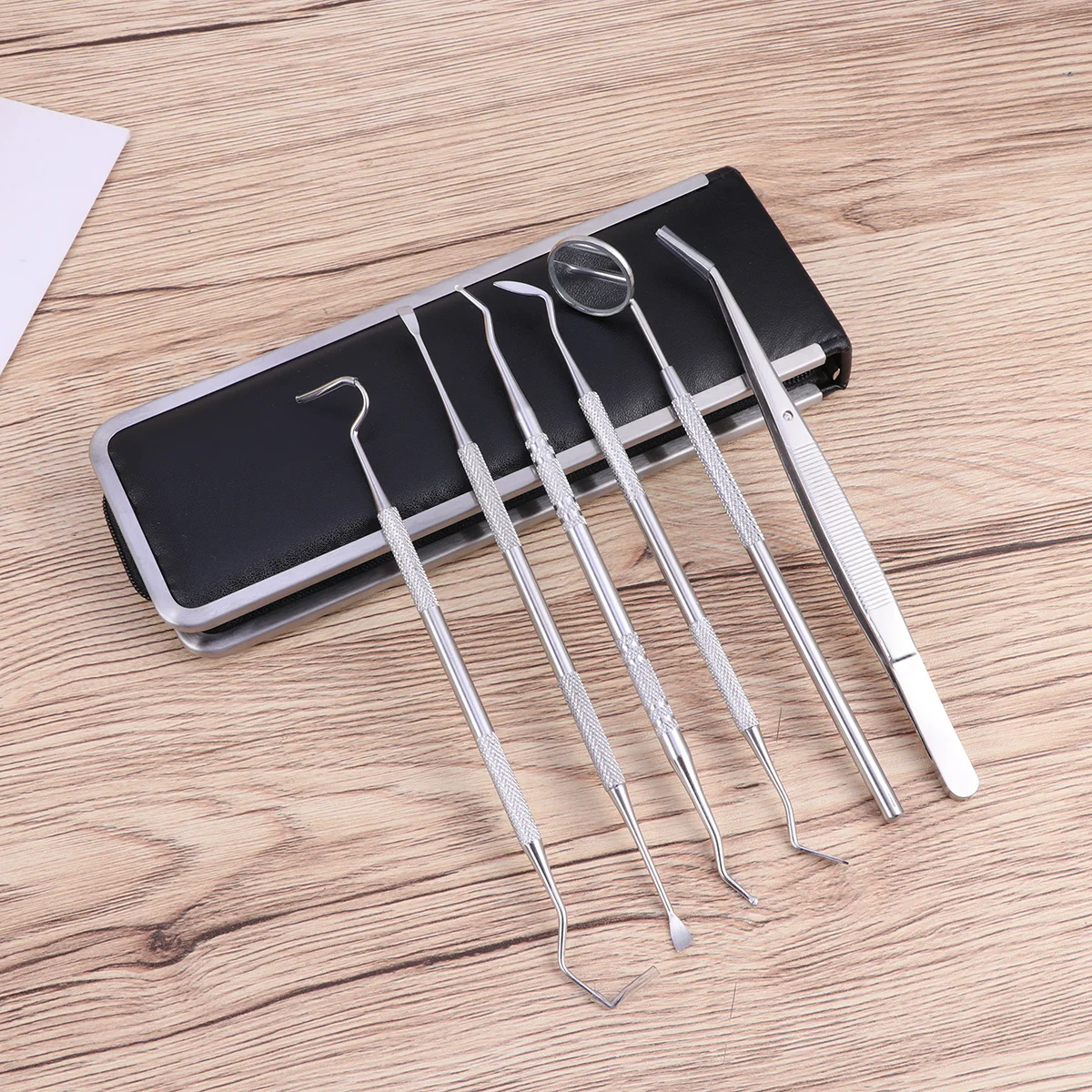 6 قطعة مجموعة طب الأسنان من الفولاذ المقاوم للصدأ أدوات العناية بالفم تنظيف الأسنان التحقيق الملقط عدة مزيل البلاك أداة طبيب الأسنان المحمولة #4