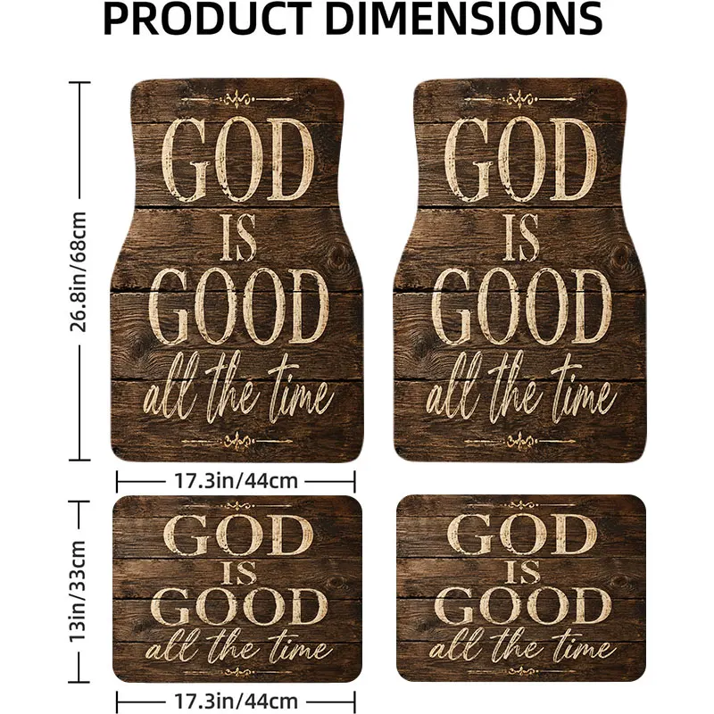 Rustic Wood 'God Is Good All the Time' Car Floor Mats, 4pcs Universal Set, Inspirational Christian Scripture on Weathered Wood P