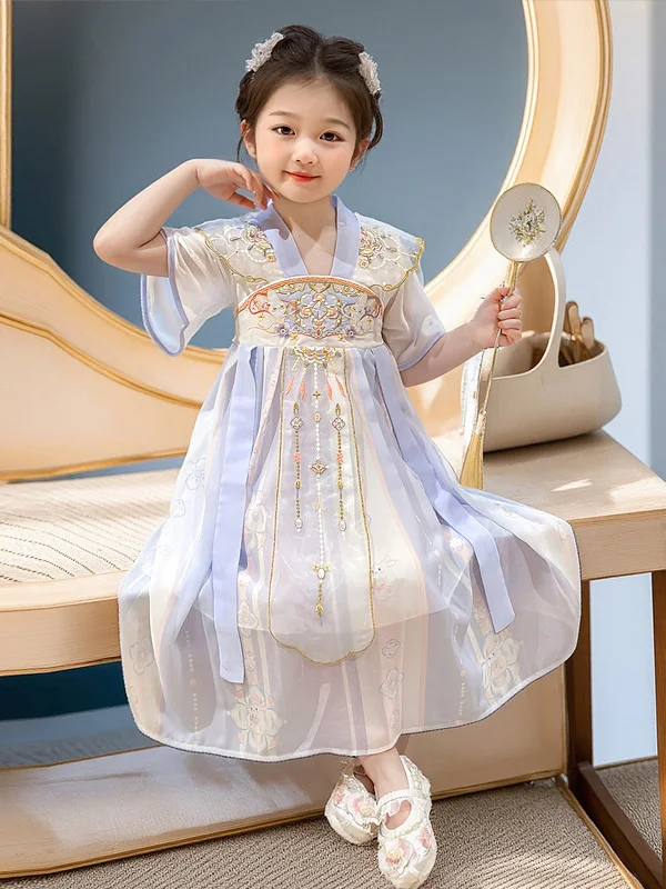 

New 2025 Summer Children's Hanfu Dr Girls' Sweet Princ Skirt ort Sve Embroidered Chinese Sle Baby Girl Dr