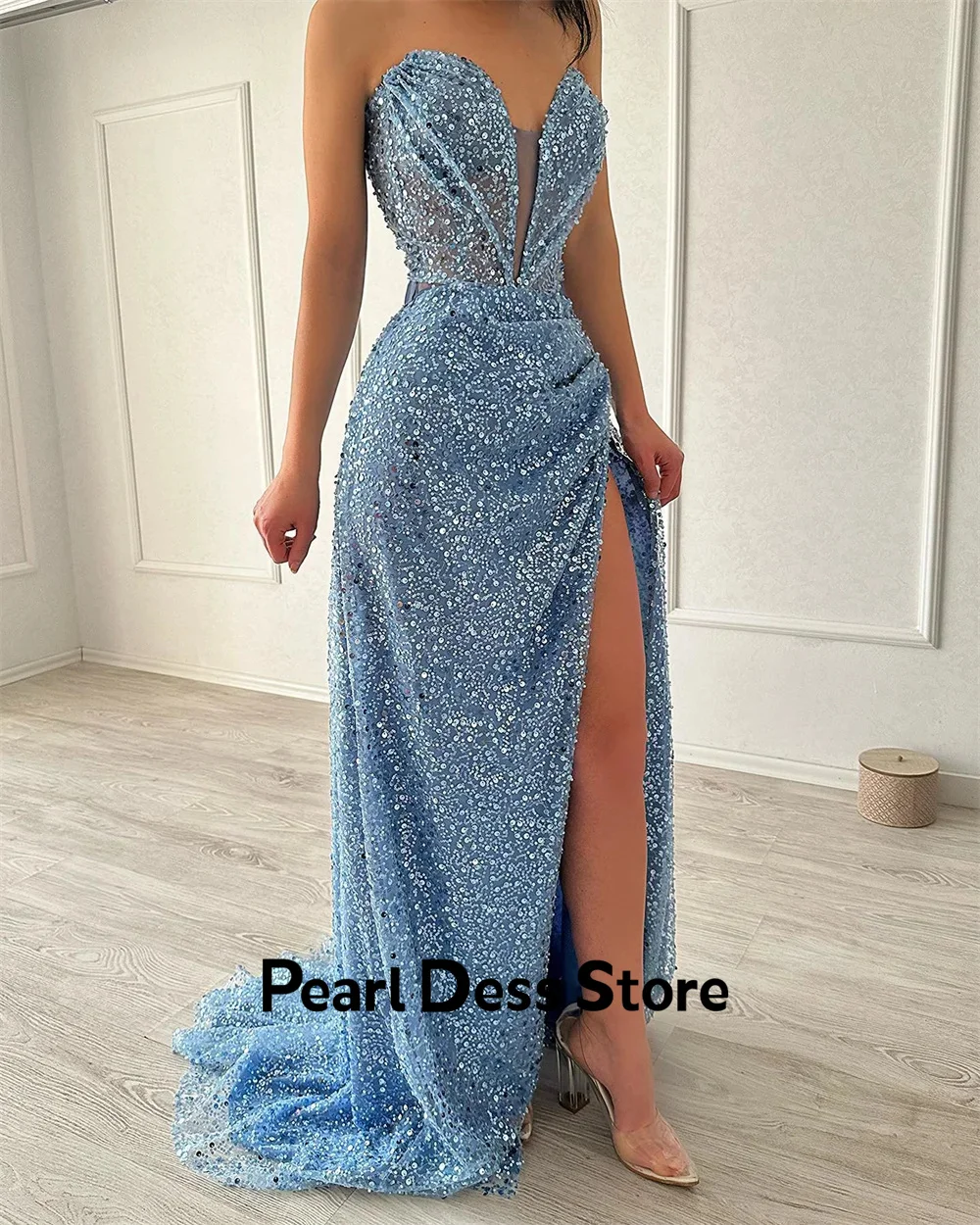 Vestido de lantejoulas luxuoso saudita, Side Slit Elegant Party Dresses, Vestidos De Casamento De Cauda De Peixe, Ocasiões formais, 2022