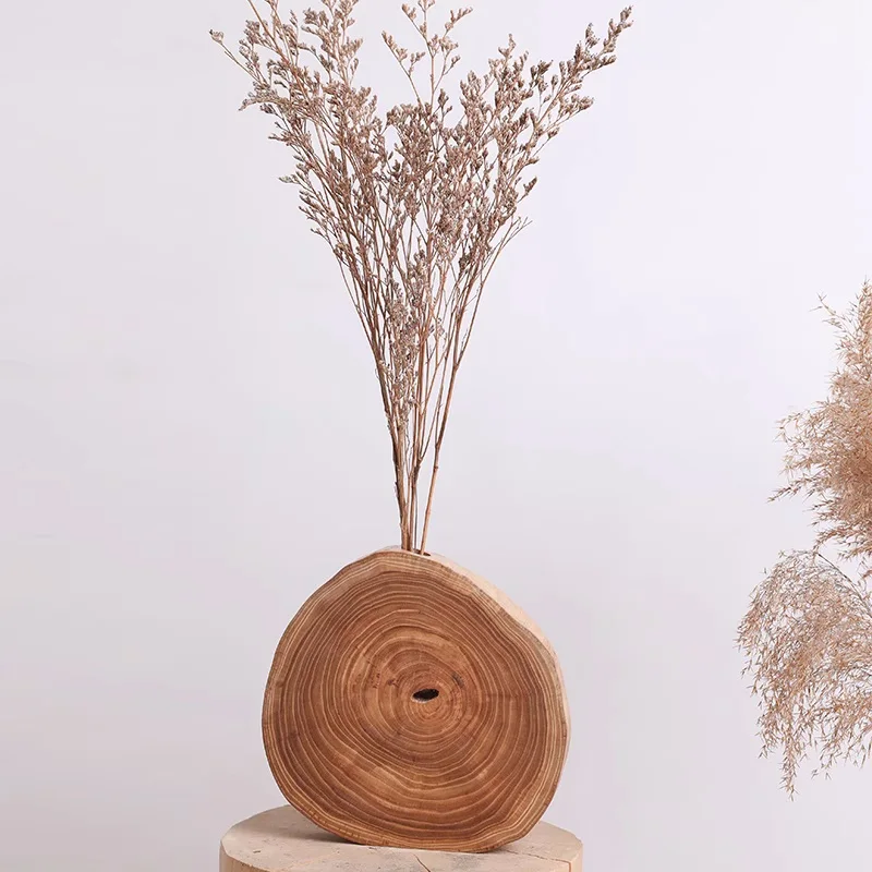 Creative Log Growth Ring Vase Wooden Tabletop Flower Arrangement Vase Japanese Wabi-Sabi Home Décor Zen Florist Flower Vaser